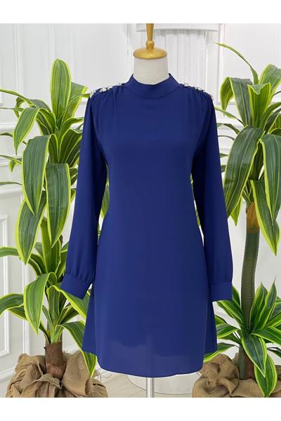 Omuz Çiçek Taş Tunik 23065 Saks