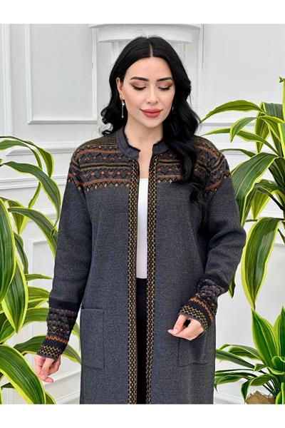 Omuz Desenli Hırka 21 Gri
