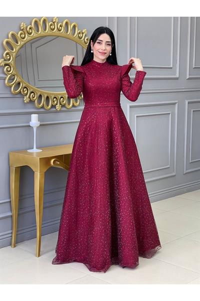 Omuz Detay Abiye 17636 Kırmızı