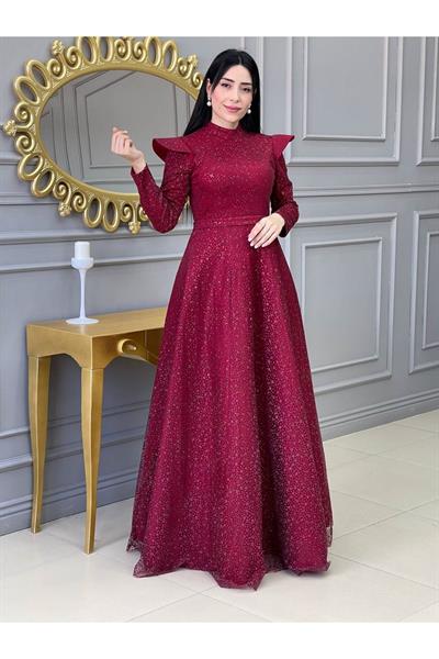 Omuz Detay Abiye 17636 Kırmızı