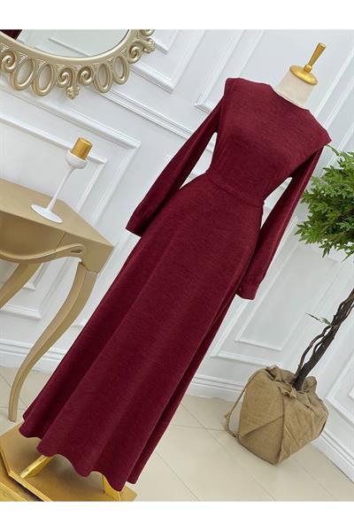 Omuz Detay Örme Elbise 3202 Bordo