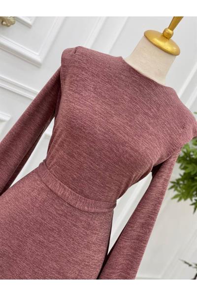 Omuz Detay Örme Elbise 3202 Rose