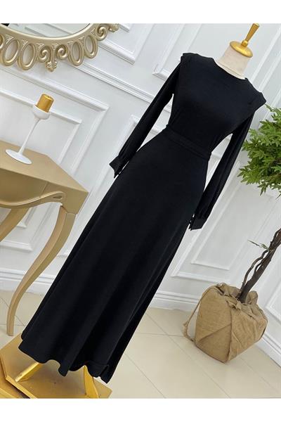Omuz Detay Örme Elbise 3202-Siyah - kopya