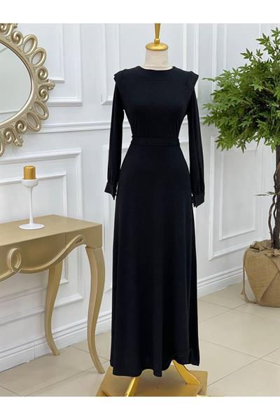 Omuz Detay Örme Elbise 3202-Siyah - kopya