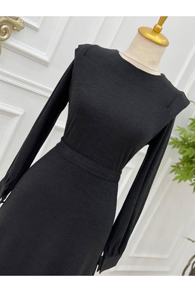 Omuz Detay Örme Elbise 3202-Siyah - kopya
