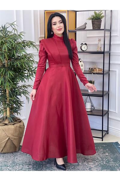 Omuz Detay Prenses Abiye 12290 Bordo