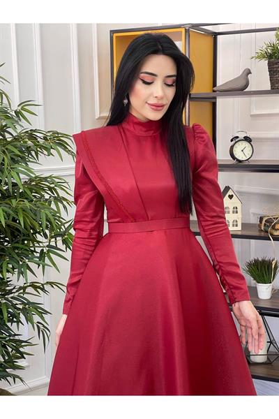 Omuz Detay Prenses Abiye 12290 Bordo