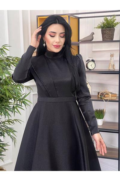 Omuz Detay Prenses Abiye 12290 Siyah