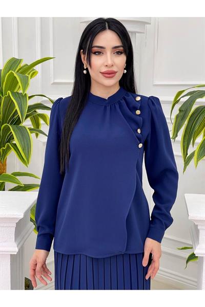 Omuz Düğme Etekli Takım 1207 Saks
