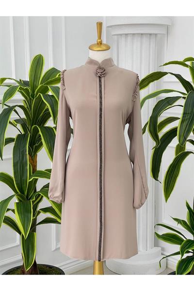 Omuz Fır Fır Anne Tunik 5264 Taş
