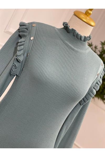 Omuz FırFırlı Kazak 2244 Mint yeşili