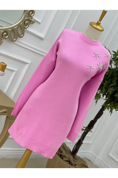 Omuz İnci İşleme Tunik 14701 pembe
