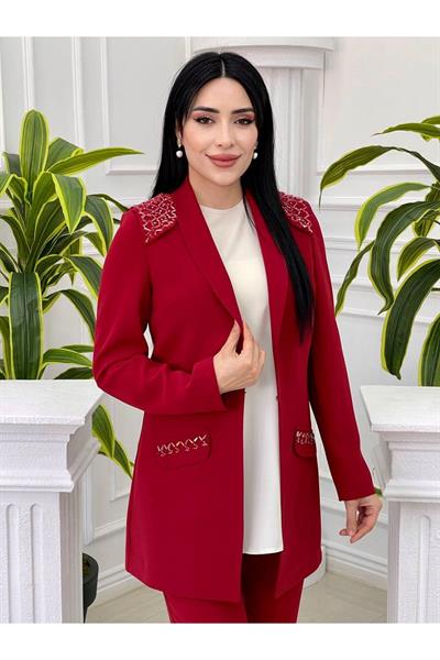 Omuz İşleme Ceketli Takım 5724 Kırmızı