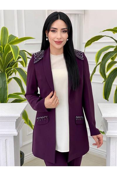 Omuz İşleme Ceketli Takım 5724 Mor
