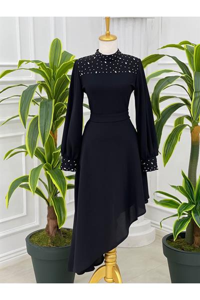 Omuz Manşet Taş İşleme Tunik 4703-Siyah