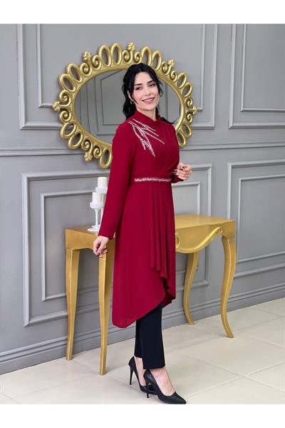 Omuz Taşlı Tunik Takım 4725 Kırmızı