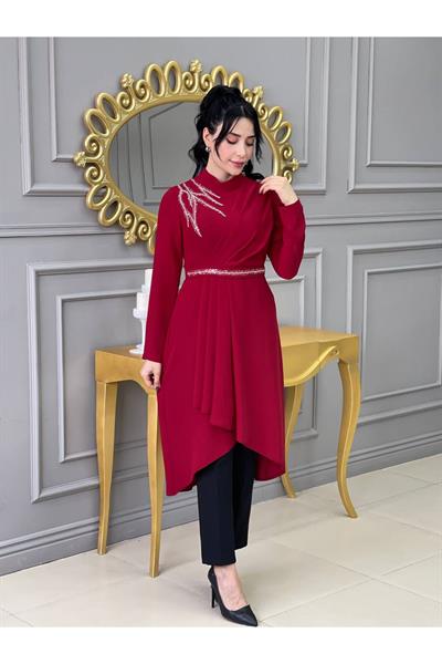 Omuz Taşlı Tunik Takım 4725 Kırmızı