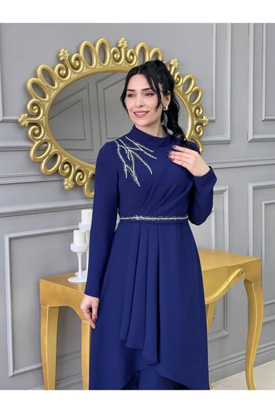 Omuz Taşlı Tunik Takım 4725 Saks