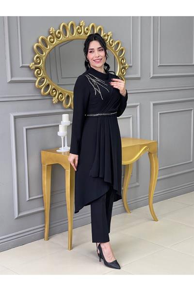 Omuz Taşlı Tunik Takım 4725 Siyah