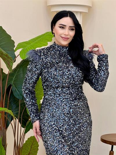 Omuz Tüylü Pullu Abiye 4762 T-25 Antrasit