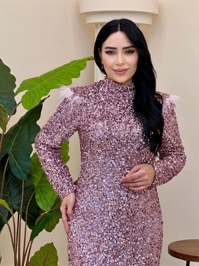 Omuz Tüylü Pullu Abiye 4762 T-25 Pudra