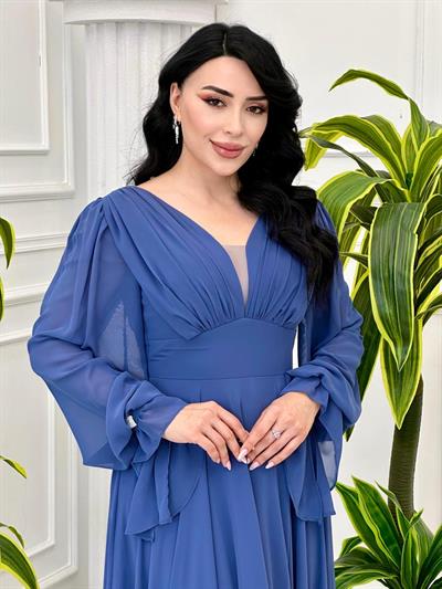 Ön Arka V Yaka Şifon Abiye1519 T-24 İndigo