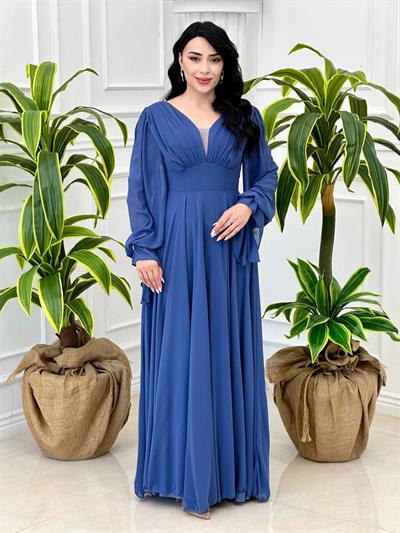 Ön Arka V Yaka Şifon Abiye1519 T-24 İndigo