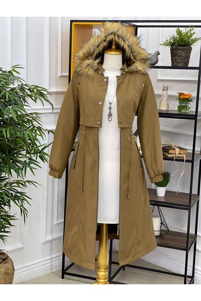 Ön Kapaklı Parka Kaban 4230 Camel