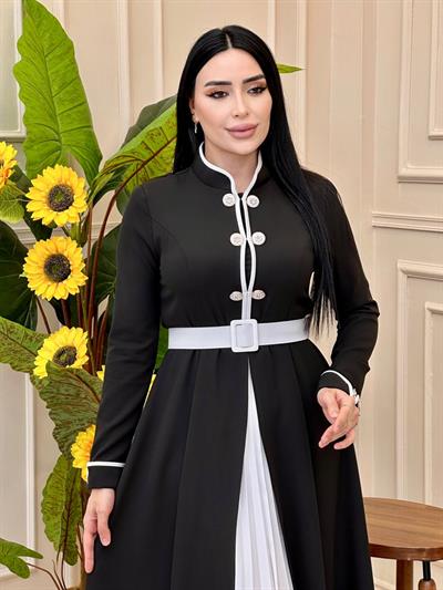 Ön Pilise Detay Krep Elbise0453 elb25 Siyah