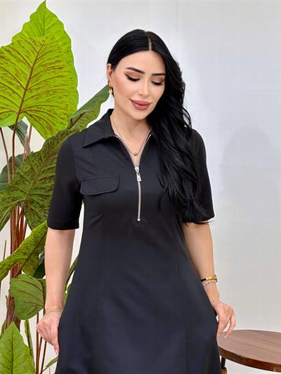 Önden Fermuarlı Midi Boy Elbise 5249 T-25 Siyah