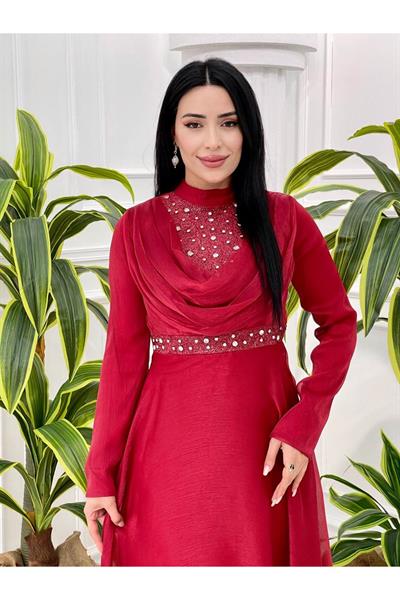 Önü Degaje Jan Jan Elbise 3866-Kırmızı