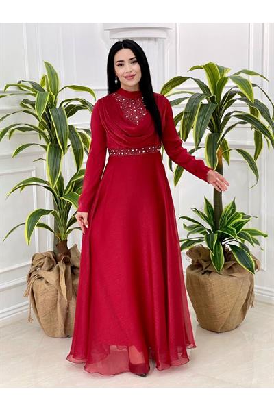 Önü Degaje Jan Jan Elbise 3866-Kırmızı