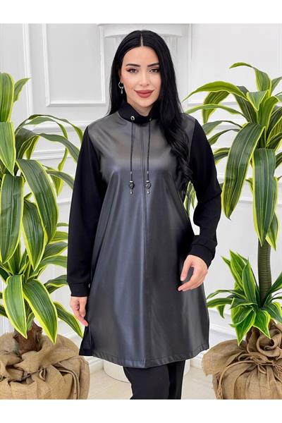 Önü Derili Tunik 837 Siyah