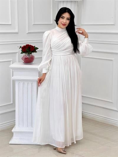 Önü Drape Jan Jan Elbise 4408 T-24 Beyaz