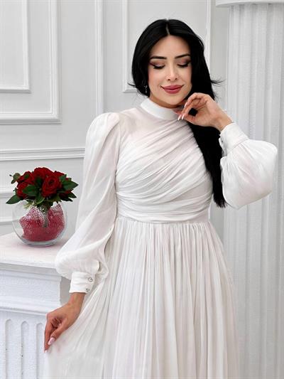 Önü Drape Jan Jan Elbise 4408 T-24 Beyaz