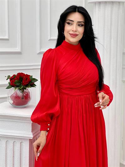 Önü Drape Jan Jan Elbise 4408 T-24 Kırmızı