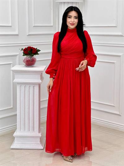 Önü Drape Jan Jan Elbise 4408 T-24 Kırmızı