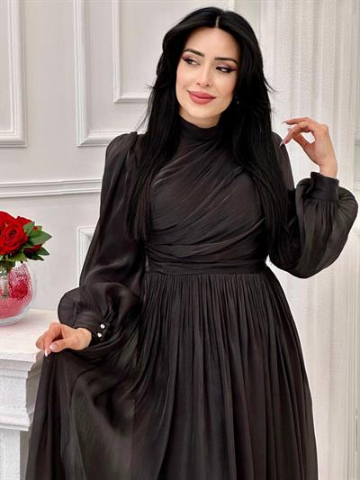 Önü Drape Jan Jan Elbise 4408 T-24 Siyah