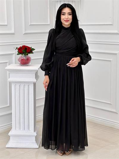 Önü Drape Jan Jan Elbise 4408 T-24 Siyah