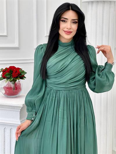 Önü Drape Jan Jan Elbise 4408 T-24 Yeşil