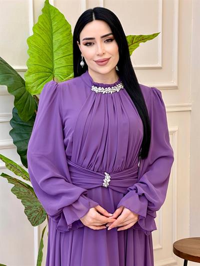 Önü Drape Şifon Elbise 4801 t-24 Lila