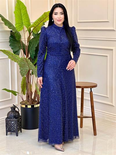 Önü Düğme Payet işleme Abiye 4927 A025 Lacivert