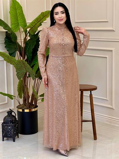 Önü Düğme Payet işleme Abiye 4927 A025 Gold