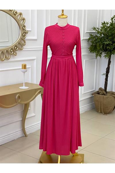 Önü Düğmeli Elbise 1229 pembe