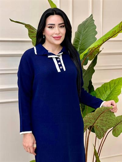 Önü Düğmeli Triko Elbise 3077 t-24 Lacivert