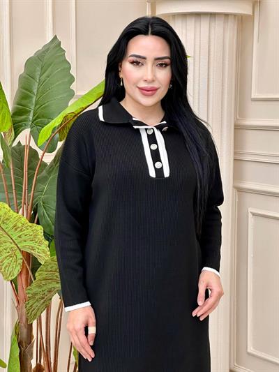 Önü Düğmeli Triko Elbise 3077 t-24 Siyah