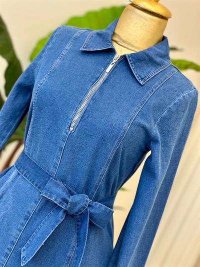 Önü Fermuar Denim Elbise 1533 T-26 Kot