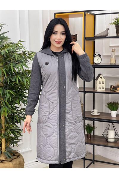 Önü Kum Saati Kaşe Kaban 8144 Gri
