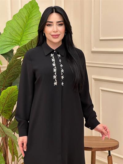 Önü Taş Düğmeli Polo Tunik 1017 T025 Siyah
