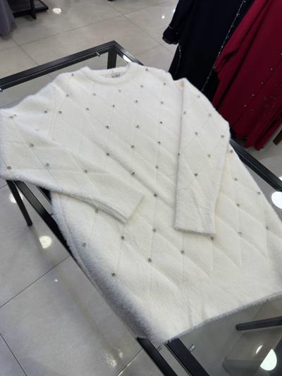 Önü Taşlı Baklavalı Angora Tunik 140293 T-25 Ekru